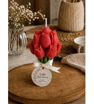 Mumelia Lale Buket - Doğal Soya Hediyelik Mum - Kırmızı - 15 Adet
