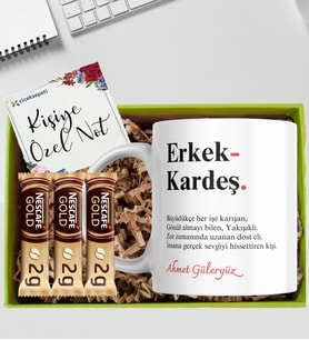 Erkek Kardeşe Özel İsimli Kupa Bardak Nescafe Gold Kahve Hediye Seti