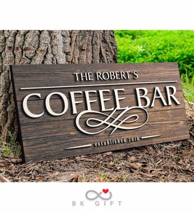 BK Gift Kişiye Özel Dekoratif Ahşap Coffee Bar Tabelası 61cm - Model 3