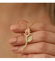 925 Ayar Gümüş Kırmızı Gül Kolye (Gold)