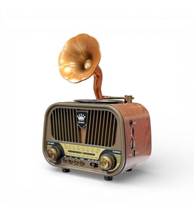 Nostalji Gramafon Radyo, Şık Tasarım, Trend Nostajik Bluetooth Radyo (Kahverengi-Beyaz)
