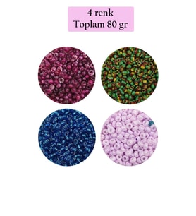 Dökme Cam Kum Boncuk (11/0) 2 mm - 4 Renk - Toplam 80 Gram - BNC400