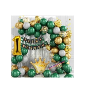 Çıtıpıtıstore Kral Taçlı 1 Yaş Gold Yeşil Balon Set
