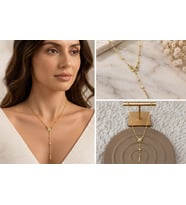 Premium Parlak ve Şık Gold Renk Kelebek Detaylı Sallantılı Çelik Y Kolye (45 cm)