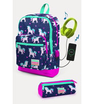Coral High Kids Lacivert Pembe Unicorn Desenli USB'li 2'li Okul Çanta Seti - Kız Çocuk