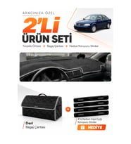 e-biz VOLKSWAGEN PASSAT B5.5 (2000-2005) Uyumlu Torpido Örtüsü + Deri Çanta - Siyah-Gri - VW015