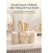 3 Bölmeli Fiyonk Detaylı Krem Makyaj Fırçası Organizeri Masaüstü Düzenleyici