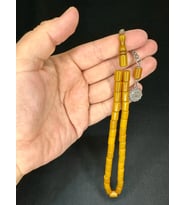 ÇUBUK KEHRİBAR TESBİH KOYU SARI RENK KESME KESİM 7MM X 10MM T-529 (Çok Renkli)