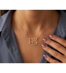 Kişiye Özel Hello Kitty Figürlü İsim Kolye 925K Gümüş (Gold)