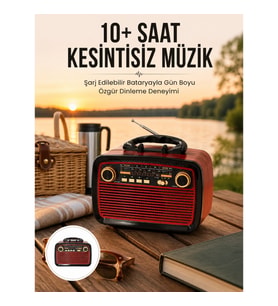 Mey İthalat® Bluetooth Hoparlör Ahşap Renk Vintage Işıklı Nostaljik Radyo Fm Ahşap Görünümlü Yeni Ne