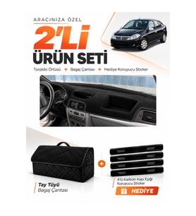 e-biz RENAULT SYMBOL AİRBAGSİZ (2008-2011) Uyumlu Torpido Örtüsü + Tay Tüyü Çanta - Siyah - RE029