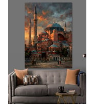Gün Batımında Cami Dekoratif Kanvas - Mdf Ahşap Tablo