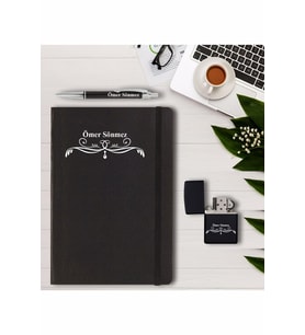 Kişiye Özel Desen  Tasarımlı  Defter - Kalem  ve Çakmak Seti (Model 1)