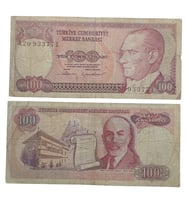 7. Emisyon 100 Türk Lirası . Cumhuriyet Dönemi Koleksiyon Kağıt Para. Haliyle.