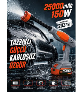 203PSI Basınçlı Araç Yıkama Makinesi 25000mAh Çift Batarya 150W 6in1 Oto Motosiklet Bahçe Havuz