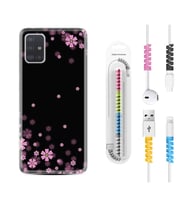 Samsung a71 A72 A73 A7 A9 2018 C7 C9 Kılıf Kablo Koruma Spiral Silikon Black flowers 1391