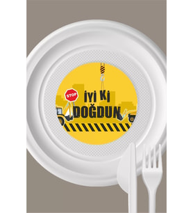 İş Makinası Temalı Tabak Sticker 15'li * Yapışkanlı Kağıt