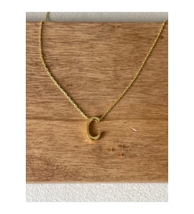 925 Ayar Gümüş Gold Renk C Harfi Kolye Harfli Kolye 45cm