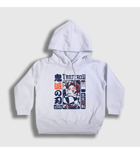 Presmono Unisex Çocuk Beyaz Rage Tanjiro Kamado Anime Demon Slayer Kimetsu No Yaiba Kapüşonlu Sweatshirt 307660tt