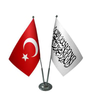 Masa Üstü Afganistan Bayrağı Türk Bayrağı İkili Krom Direk Masa Bayrak Seti