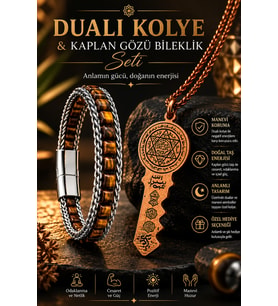 Dualı Anahtar Kolye ve Kaplan Gözü Taşlı Bileklik Seti Manevi Koruma Güç ve Bereket Özel Hediye Seti