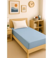 120 x 200 x 30 cm Düz Pamuklu Tek Kişilik Lastikli Fitted Penye Çarşaf (Mavi)