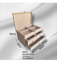 Ahşap boyanabilir- ham MDF- 3 çekmeceli-4bölmeli dekoratif organizer kutu