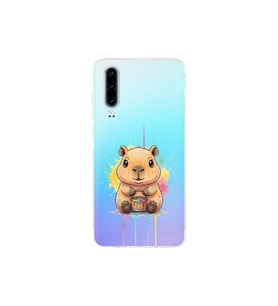 Huawei P30 ile Uyumlu Splash Kapibara Tasarımlı Şeffaf Silikon Kılıf