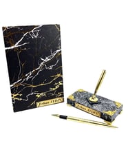 Premium İsimli Ofis Seti - Mermer Tasarımlı Defter ve Mermer Tasarımlı Kaideli İmza Kalemli (Model 2)