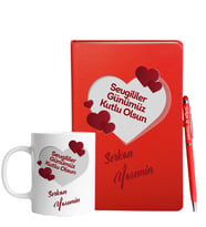 Sevgililer Gününe Özel Kırmızı Defter Kalem & Kupa Hediye Seti 5