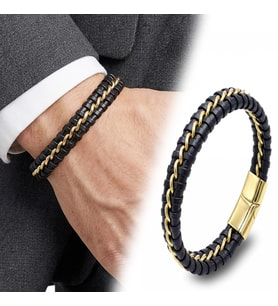 Moncuk Design Sarı Zincir Ve Deri Dolama Çelik Bileklik 33514B2D3