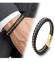 Moncuk Design Sarı Zincir Ve Deri Dolama Çelik Bileklik 33514B2D3