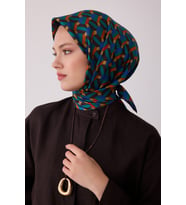 Geometrik Desen %100 Twill İpek Eşarp BE07
