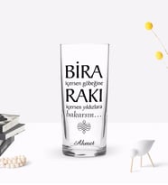 BK Gift Kişiye Özel Renkli Baskılı Bira İçersen Tasarımlı Rakı Bardağı-1 (Beyaz)