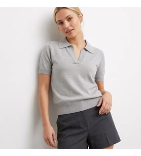 12459 Kadın Polo Yaka Yumuşak Dokulu Simli Triko Bluz