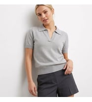 12459 Kadın Polo Yaka Yumuşak Dokulu Simli Triko Bluz