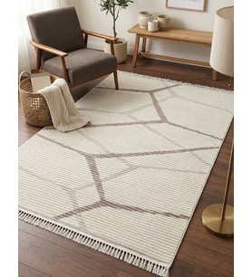ZARA Serisi Krem Vizon Geometrik Desenli Modern Halı GF711