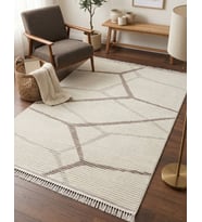 ZARA Serisi Krem Vizon Geometrik Desenli Modern Halı GF711