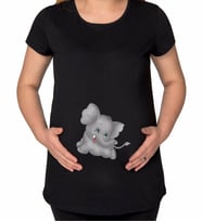 BK Gift Bebek Fil Tasarımlı Siyah Hamile Tişört-2