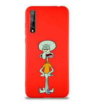 Huawei Y8P Soft Premier Kapak Squidward Dokunaç Tasarımlı Silikon Kılıf - Kırmızı (Şeffaf)