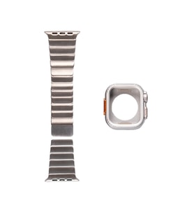 Apple Watch 44mm Kordon Ultra Model Kasa Koruyucu+Baklalı Metal Kordo 126 (Gümüş)