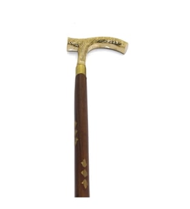 Işleme Motifli Desenli Bronz Pirinç Başlıklı Baston Aksesuar