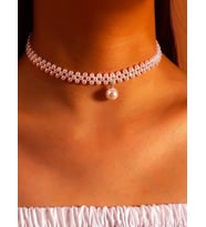 Zarif İncili Choker Kolye, Tasma Model İnci Kolye (Krem)