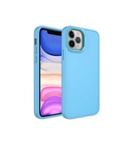 Apple iPhone 12 Pro Uyumlu Kılıf Metal Çerçeve ve Buton Tasarımlı Silikon Zore Luna Kapak (Açık Mavi)