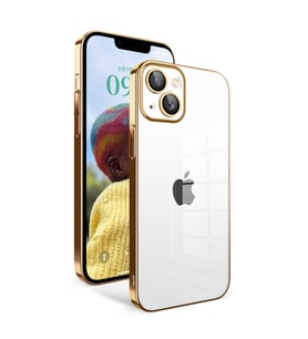 iPhone 14 Kılıf Garaj Kenarları Renkli Kamera Korumalı Kılıf (Gold)