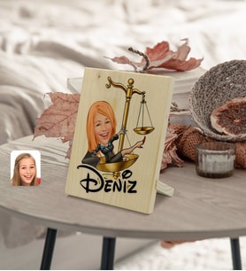 BK Gift Kişiye Özel İsimli Kadın Avukat Karikatürlü Dekoratif Ahşap Çerçeve Model 4