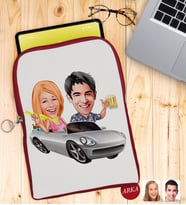 BK Gift Kişiye Özel Sevgililer Karikatürlü Taşınabilir Koruyucu Tablet Kılıfı & Organizer Çanta - Kırmızı-53