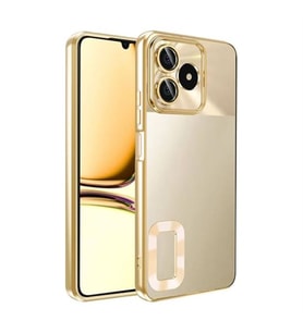 Coverzone Realme Note 50 ile uyumlu K?l?f Kamera Korumal? Logo G�steren Parlak renk kenar �izgileri ile ??k bir tasar?m Colored Z-Omega Kapak Gold