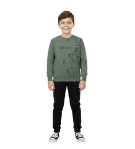 Erkek Çocuk Önü Baskılı Sweatshirt BGL-ST05245 (Açık Yeşil)