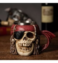 Viking 3D Korsan Kafatası Paslanmaz Çelik 500ml Kabartmalı Kupa Bardak